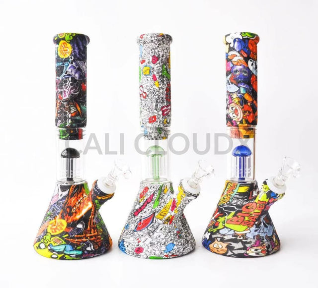 14” Silicone Bee Tree Perc. Water pipe- Printed - Cali Cloudx Inc