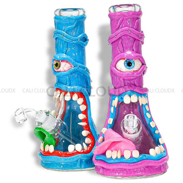 14 Thick Beaker Hand Clay Art Monster Water Pipe- Mix Designs Glass Waterpipe