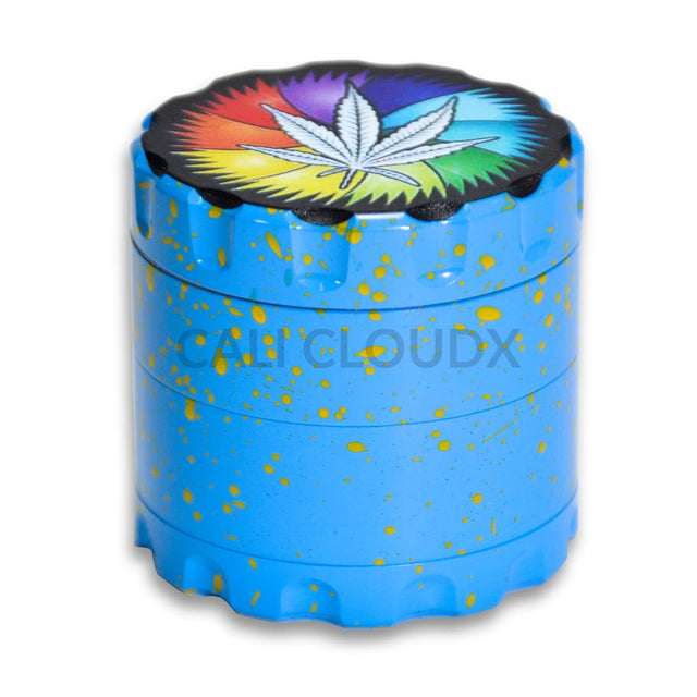 60Mm Round Fancy Heavy Grinder Blue / Leaves
