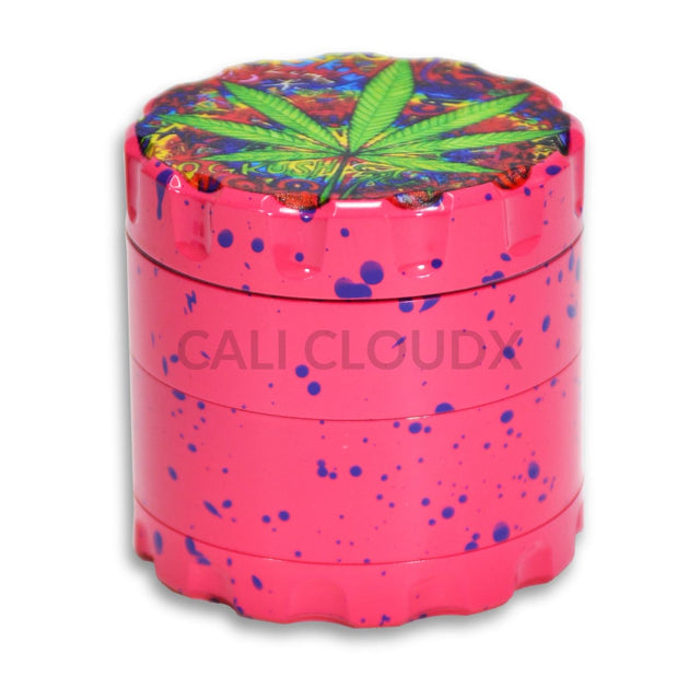 60Mm Round Fancy Heavy Grinder Pink / Leaves