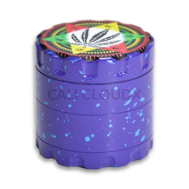 60Mm Round Fancy Heavy Grinder Purple / Leaves