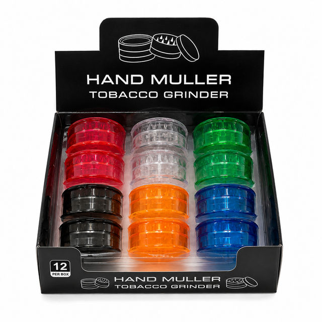 60mm Acrylic Hand Muller Tobacco Grinder - (12Pcs In A Display Box)