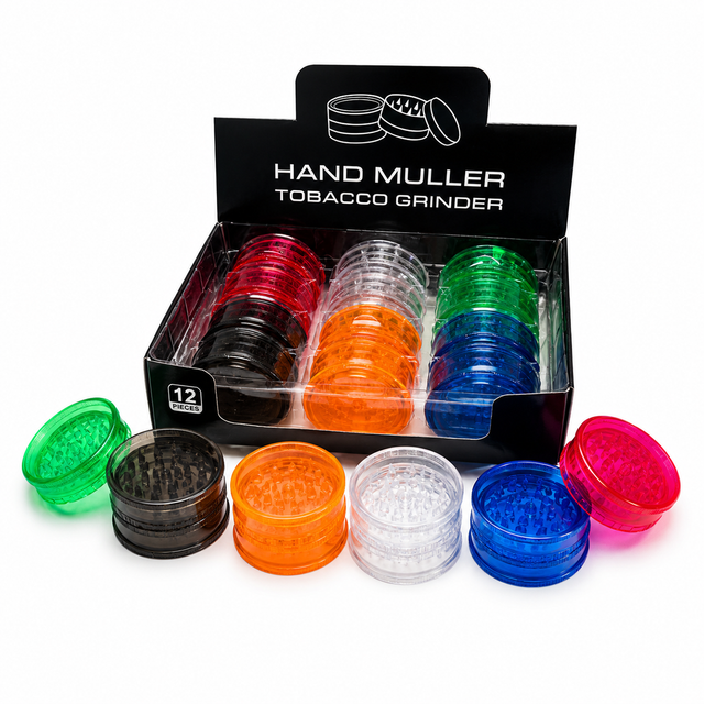60mm Acrylic Hand Muller Tobacco Grinder - (12Pcs In A Display Box)