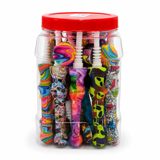 4" Silicone With Lid Printed NC Straw
