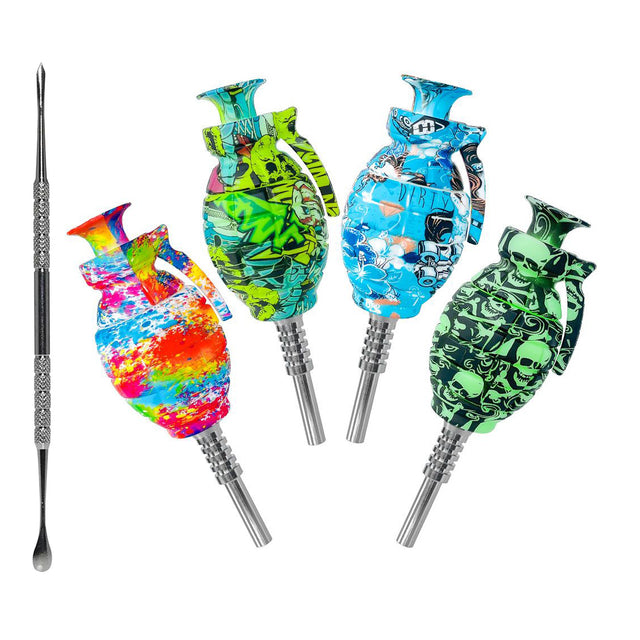 5" Silicone Grenade Shape Printed Dab NC Straw