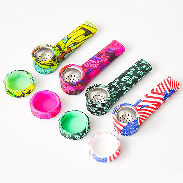 3.25" Silicone Printed Pipe with Cap (12pcs/$1.25 ea )