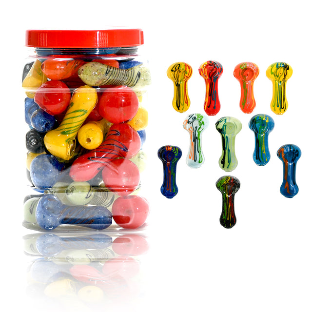 3" Multi-Color Line Glass Mini Hand Pipe – Bulk Jar
