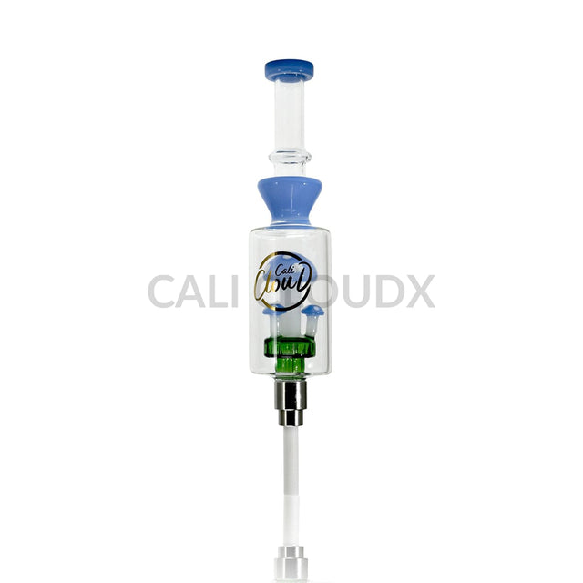 Cali Cloudx Mushroom Recycler Nectar Collector – 7’’ Glass Dab Straw with Perc Milky Blue