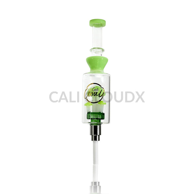 Cali Cloudx Mushroom Recycler Nectar Collector – 7’’ Glass Dab Straw with Perc Milky Green