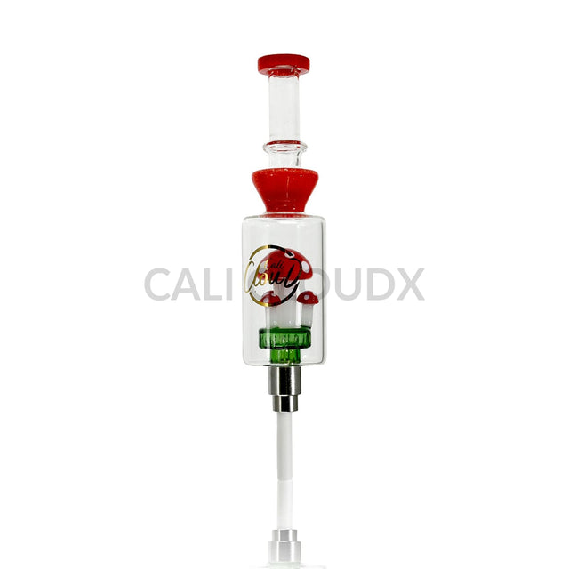 Cali Cloudx Mushroom Recycler Nectar Collector – 7’’ Glass Dab Straw with Perc Red