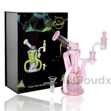 Double Color Recycler Water Pipe In Box Pink