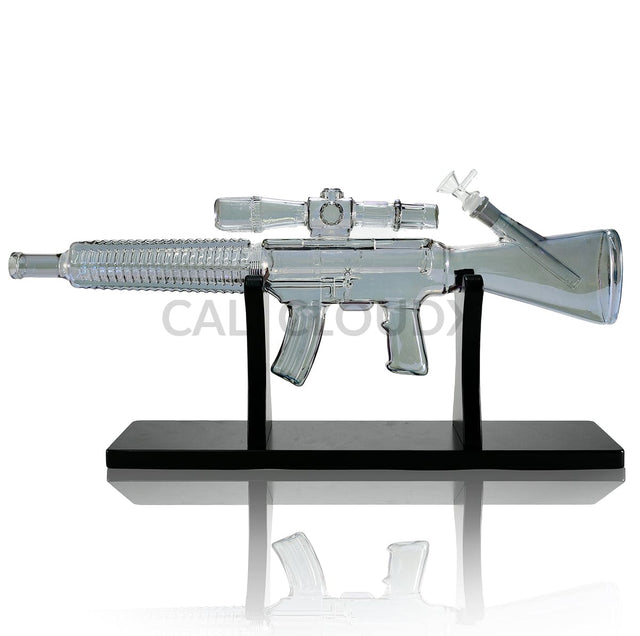 Electro Plated Gun Shaped Waterpipe w Wood Stand
