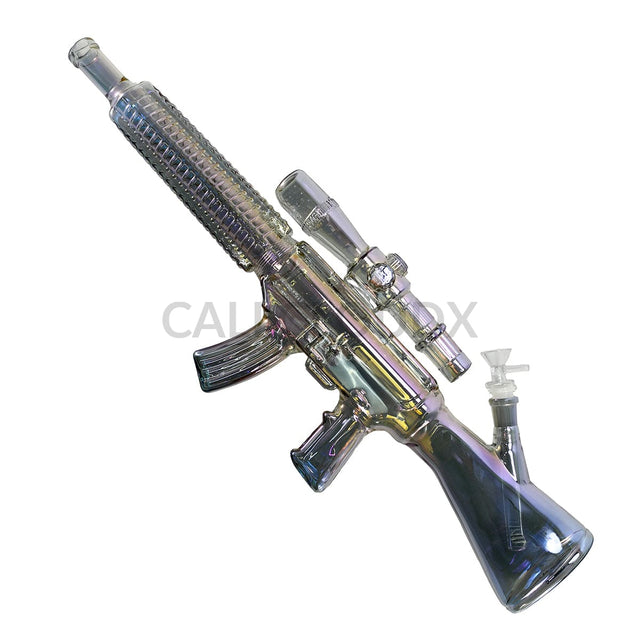 Electro Plated Gun Shaped Waterpipe w Wood Stand