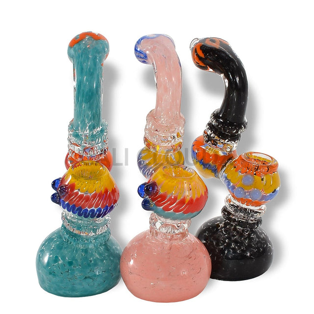 Frit And Zigzag Pattern Rainbow Color Bubbler