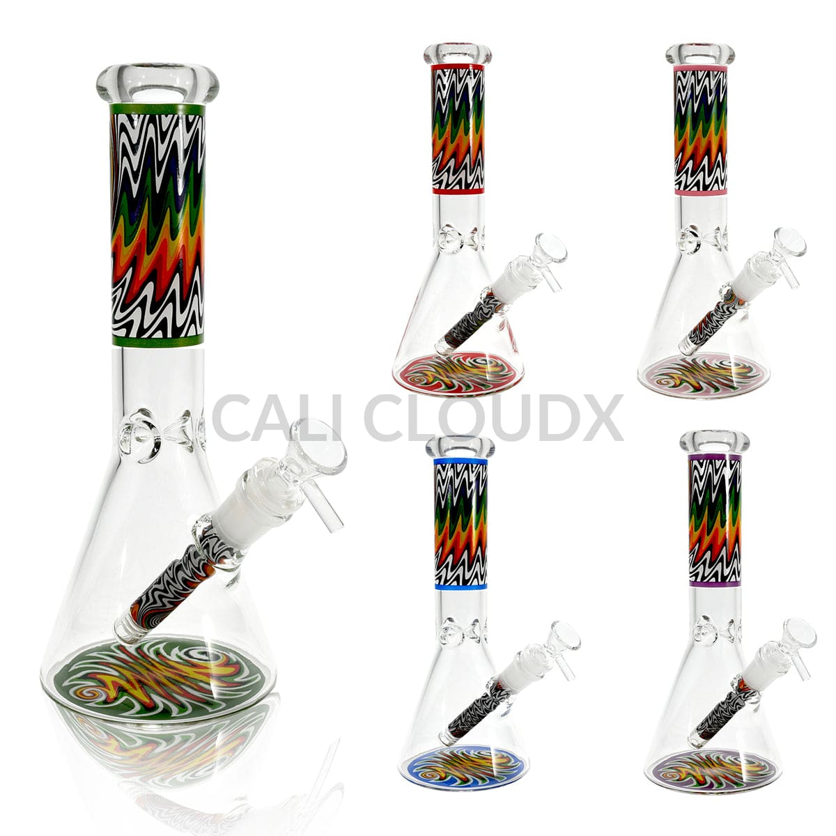 10’’ Beaker Water Pipe with Wrap & Rake Design Assorted Colors