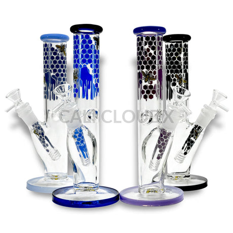 10’’ Straight Tube Water Pipe with Honeycomb Bee Design Assorted Colors