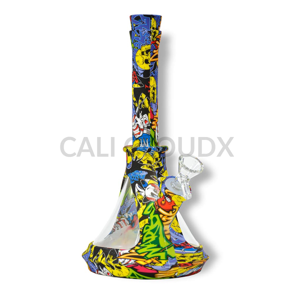 12 Silicone & Glass Beaker- Printed Waterpipe