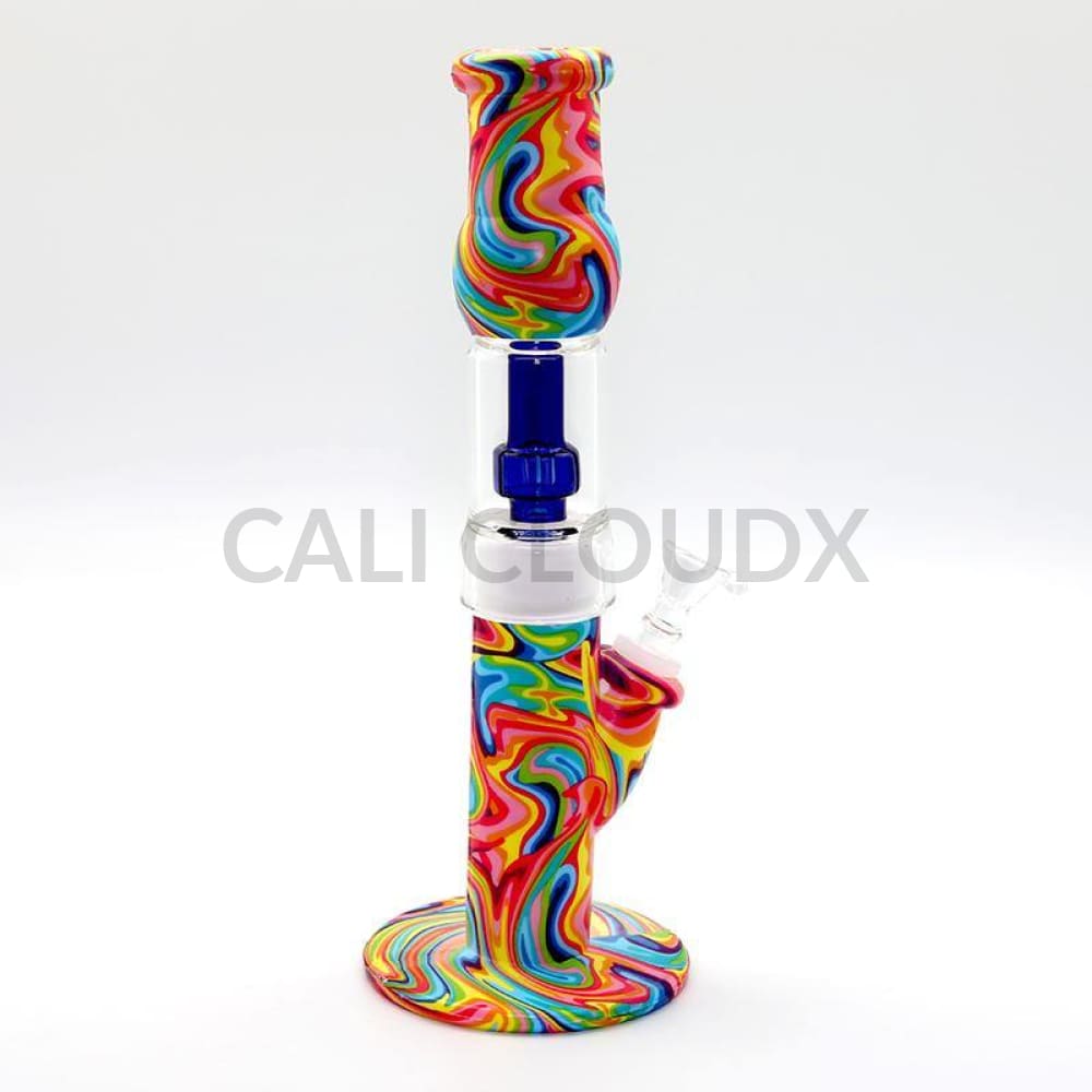 13" Silicone Tree Perc. Straight Water pipe- Printed - Cali Cloudx Inc