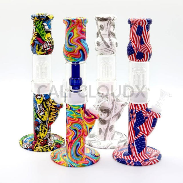 13" Silicone Tree Perc. Straight Water pipe- Printed - Cali Cloudx Inc