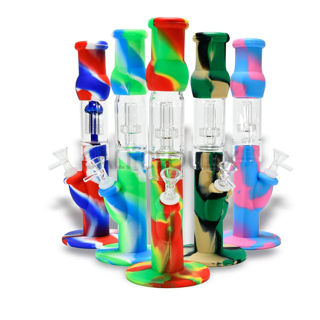 13’’ Silicone & Glass Hybrid Straight Waterpipe with Tree Perc Assorted Colors