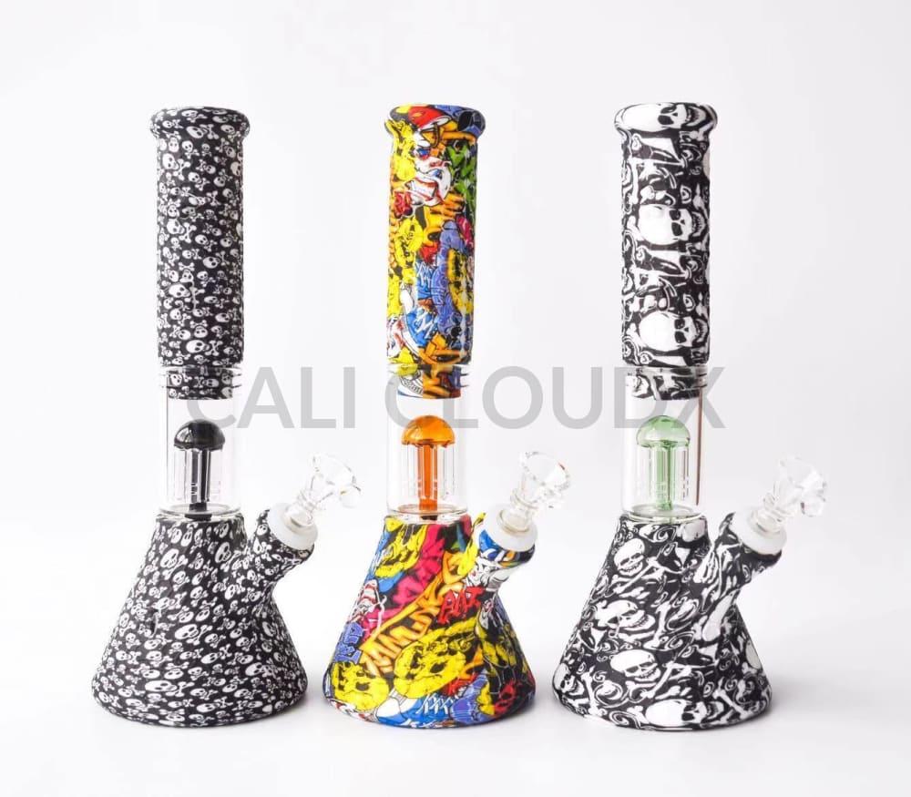 14” Silicone Bee Tree Perc. Water pipe- Printed - Cali Cloudx Inc