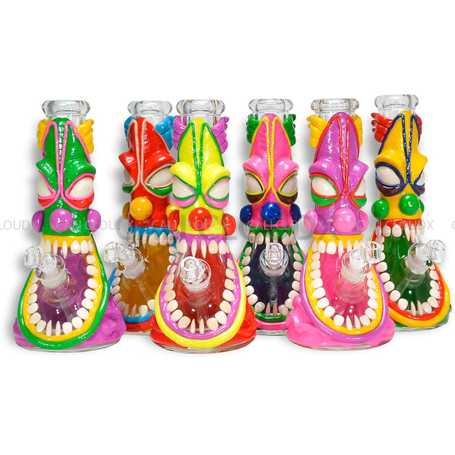 14 Thick Beaker Hand Clay Art Monster Water Pipe- Mix Designs Glass Waterpipe