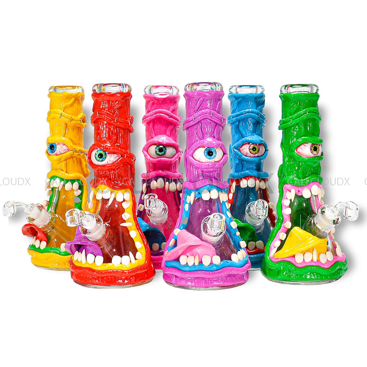 14 Thick Beaker Hand Clay Art Monster Water Pipe- Mix Designs Glass Waterpipe