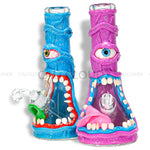 14 Thick Beaker Hand Clay Art Monster Water Pipe- Mix Designs Glass Waterpipe