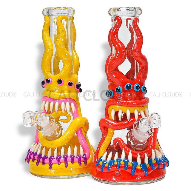 14 Thick Beaker Hand Clay Art Monster Water Pipe- Mix Designs Glass Waterpipe
