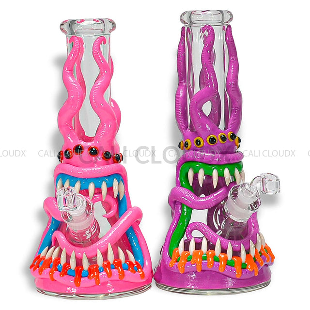 14 Thick Beaker Hand Clay Art Monster Water Pipe- Mix Designs Glass Waterpipe
