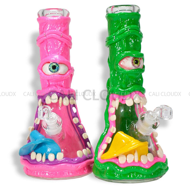 14 Thick Beaker Hand Clay Art Monster Water Pipe- Mix Designs Glass Waterpipe