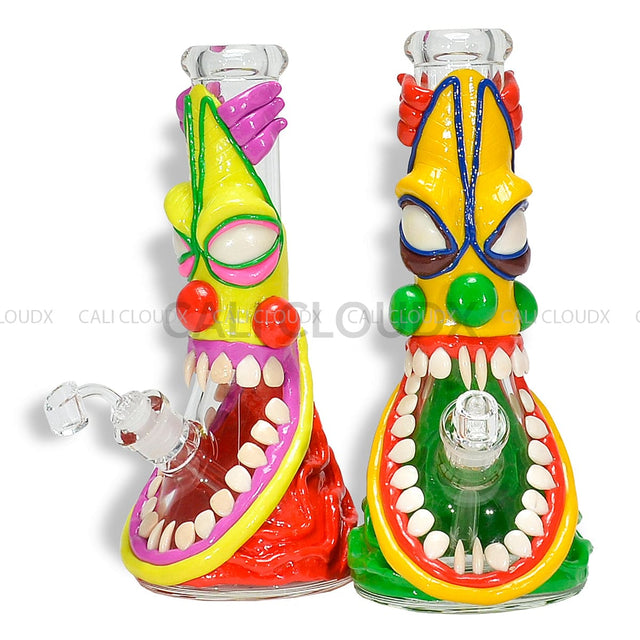 14 Thick Beaker Hand Clay Art Monster Water Pipe- Mix Designs Glass Waterpipe