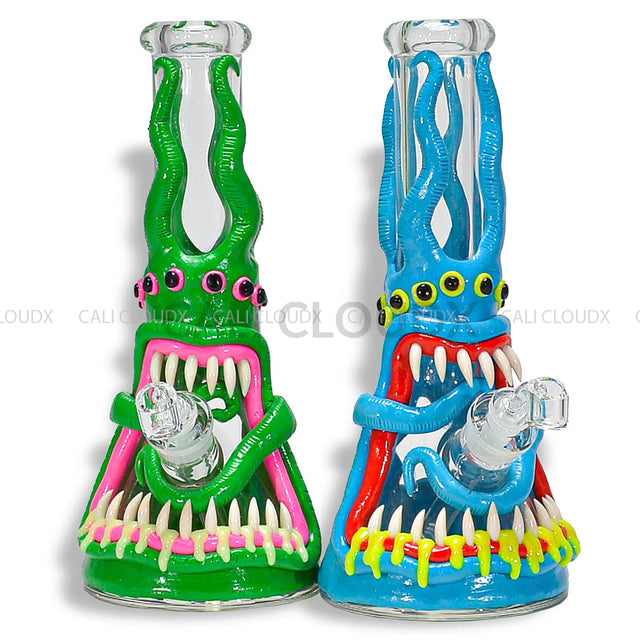 14 Thick Beaker Hand Clay Art Monster Water Pipe- Mix Designs Glass Waterpipe