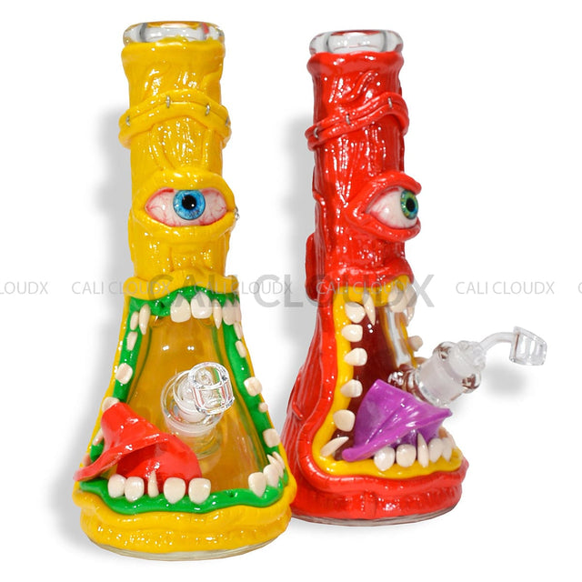 14 Thick Beaker Hand Clay Art Monster Water Pipe- Mix Designs Glass Waterpipe