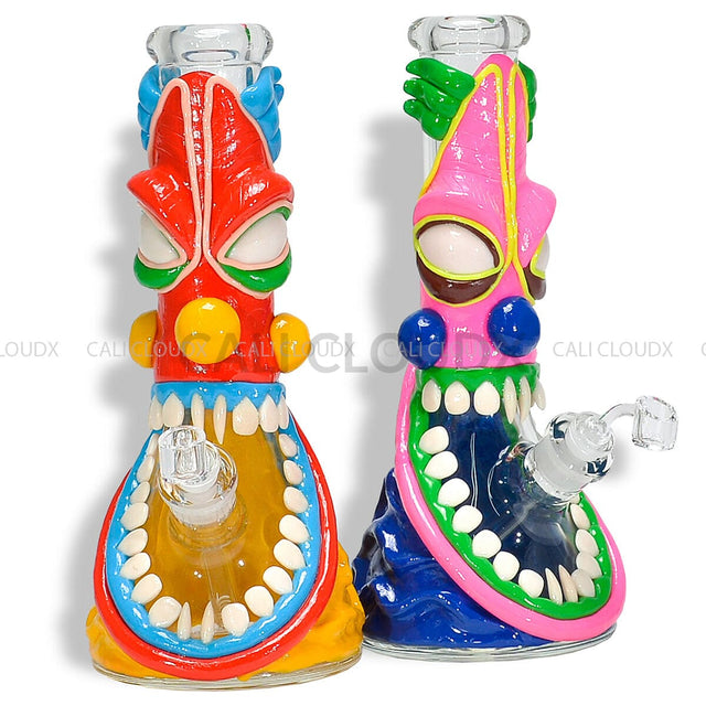 14 Thick Beaker Hand Clay Art Monster Water Pipe- Mix Designs Glass Waterpipe