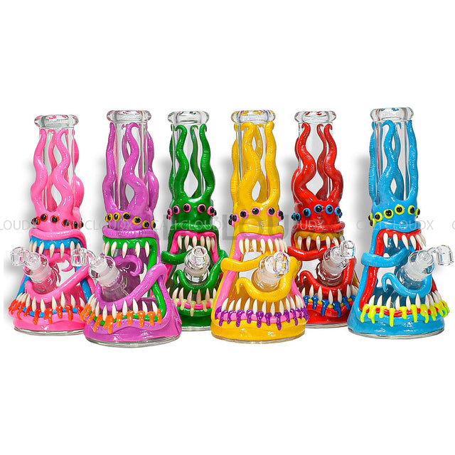 14 Thick Beaker Hand Clay Art Monster Water Pipe- Mix Designs Glass Waterpipe