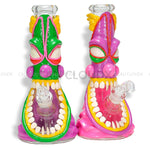 14 Thick Beaker Hand Clay Art Monster Water Pipe- Mix Designs Glass Waterpipe