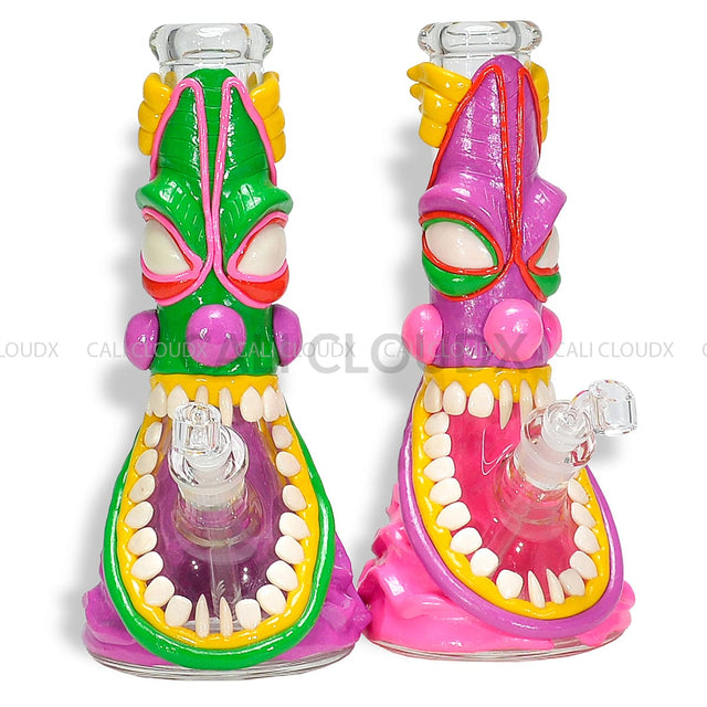 14 Thick Beaker Hand Clay Art Monster Water Pipe- Mix Designs Glass Waterpipe