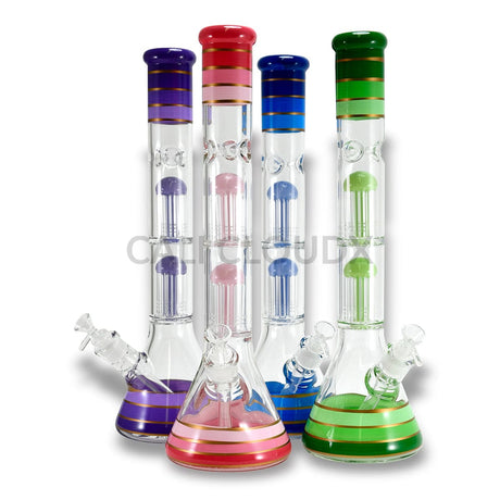 18’’ Double Perc Beaker Water Pipe with Colored Accents