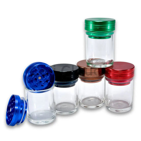 2 In 1 Glass Jar With Built Color Grinder Assorted Colors
