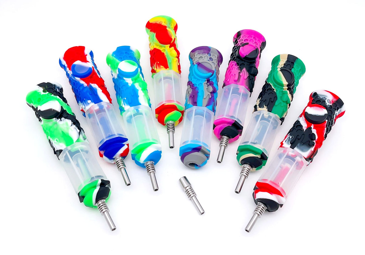 6" Silicone Honeycomb NC Straw with Built in Container