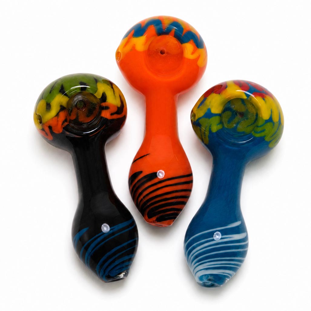 4" Three Color Head Stripe Bottom Hand Pipe