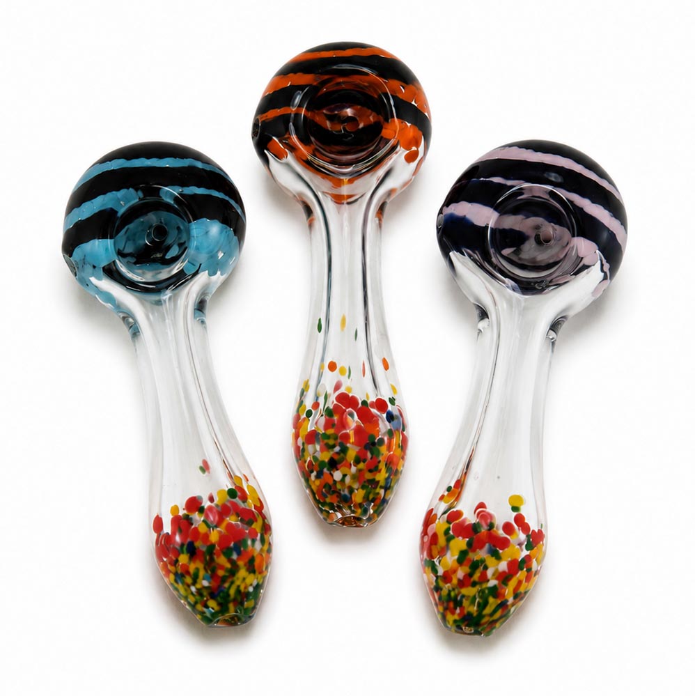 4" Cleared Body Multi Color Frit Bottom Hand Pipe