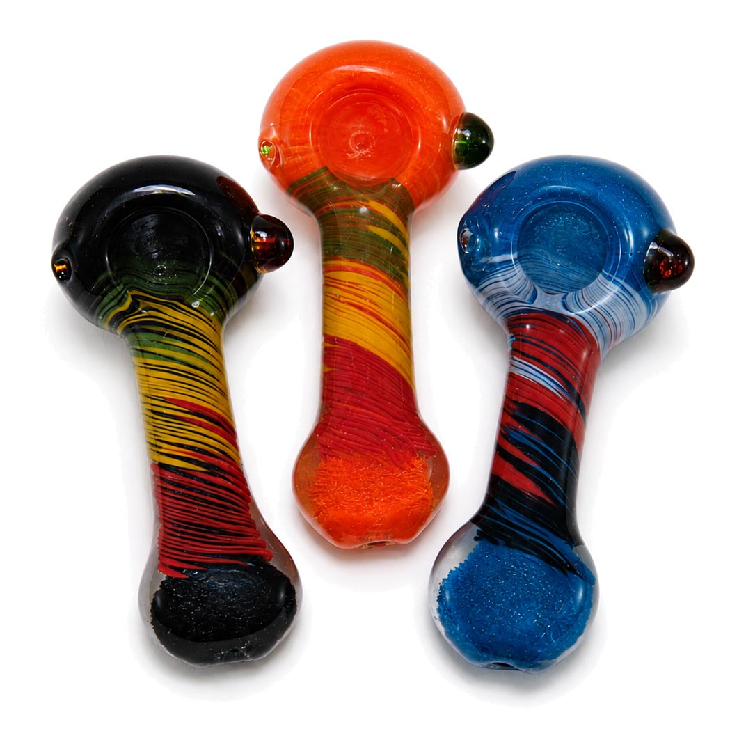 4" Frit Color Stripe Body Flat Bottom Hand Pipe