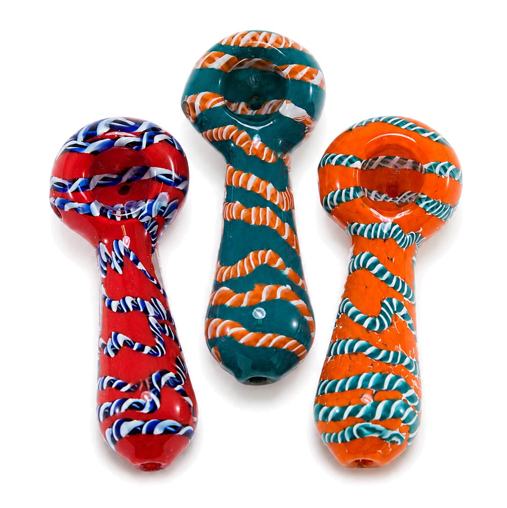 4" Frit Color Rounded Rope Design Hand Pipe