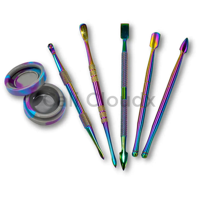 5 Different Metal Dabber Kit With Silicone Jar- Electro Plated