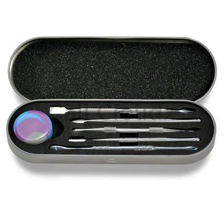 5 Different Metal Dabber Kit With Silicone Jar- Silver