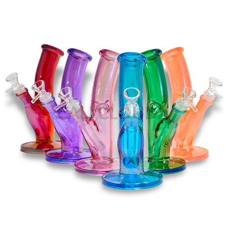 8’’ Bent Neck Water Pipe with Colored Glass Assorted Colors