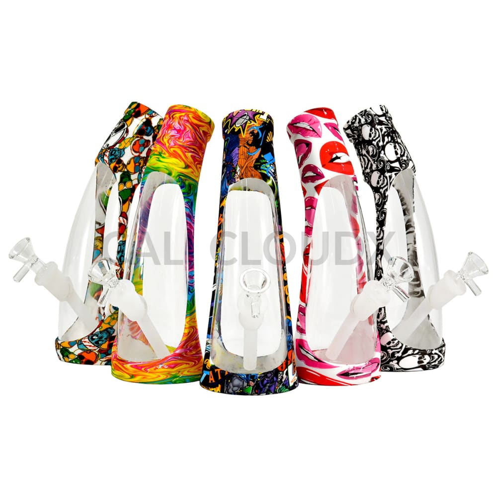 9 Silicone And Glass Curve Water Pipe Assorted Patterns