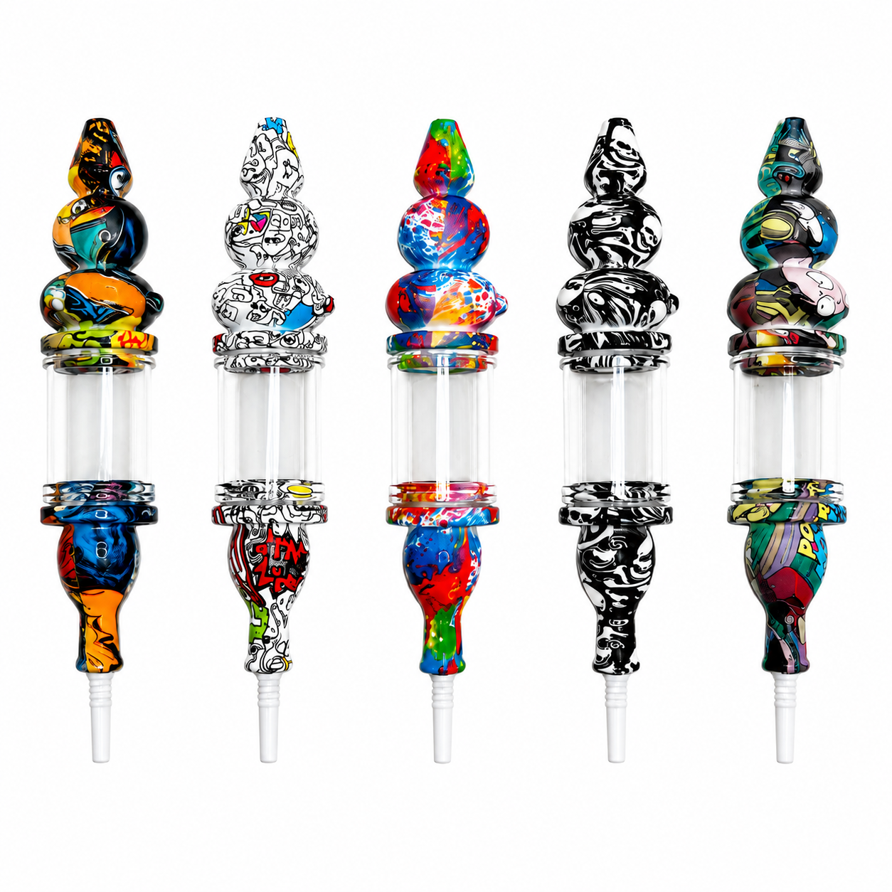 8" Silicone & Glass Printed Percolator Dab NC Straw